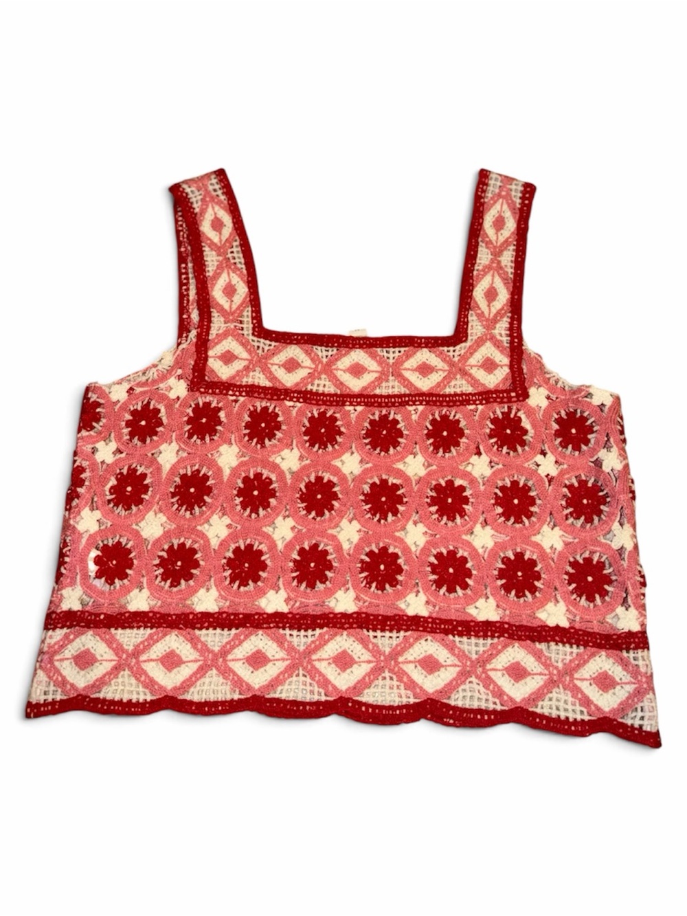 Chelsea & Violet Red & White Crochet Crop Tank Top Size Medium